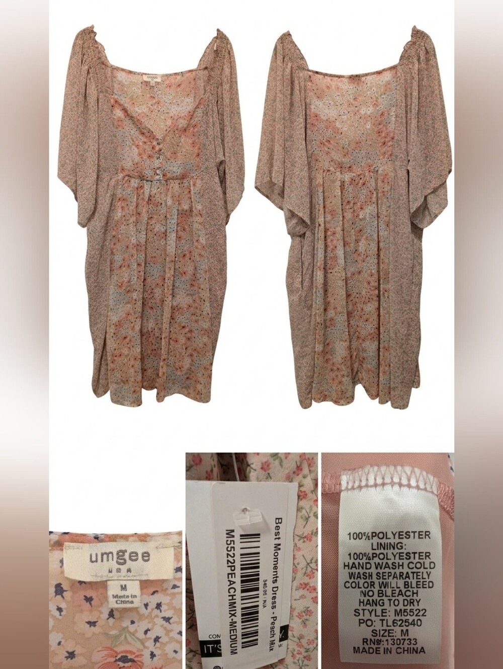Umgee Floral Dress in Blush and Cream